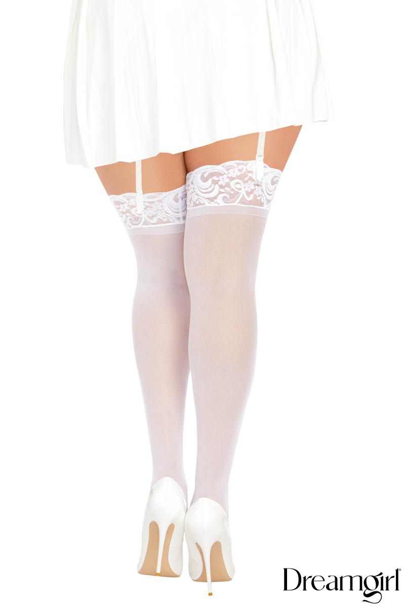 Sheer Thigh High With Lace Top in White - Jolar Speck