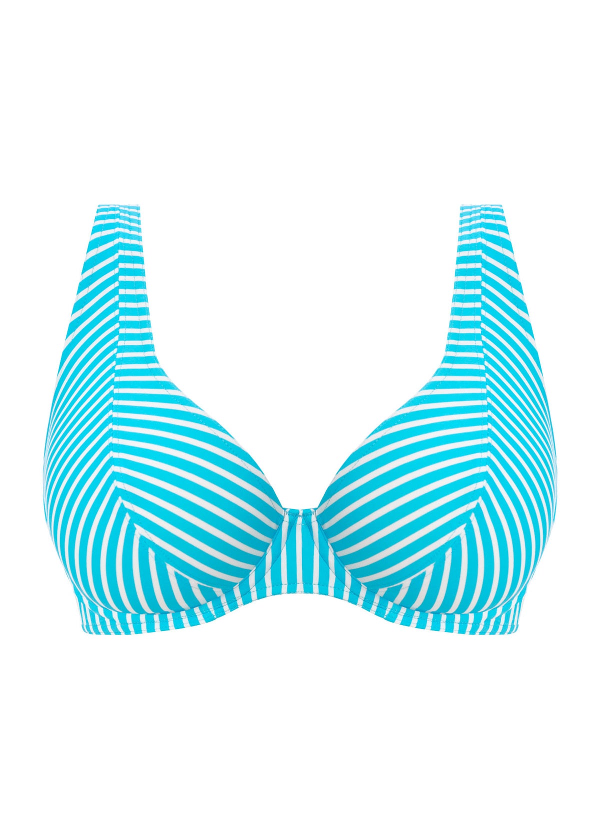 Jewel Cove High Apex Bikini Top In Stripe Turquoise - Freya - BraTopia