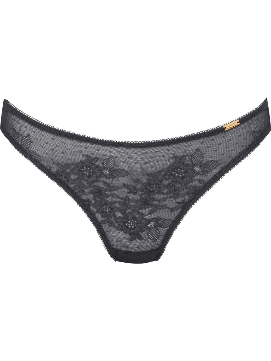 Glossies Lace Sheer Thong In Charcoal - Gossard - BraTopia