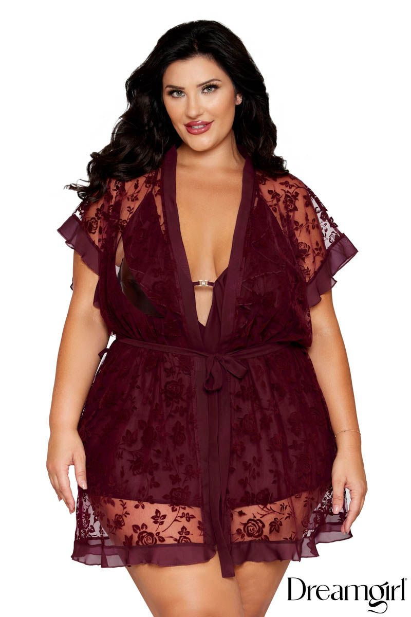 2 Pc Robe Babydoll in Cherry - Dreamgirl