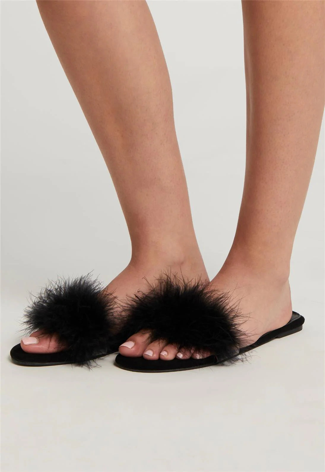 Feather Slipper In Black - Rya - BraTopia
