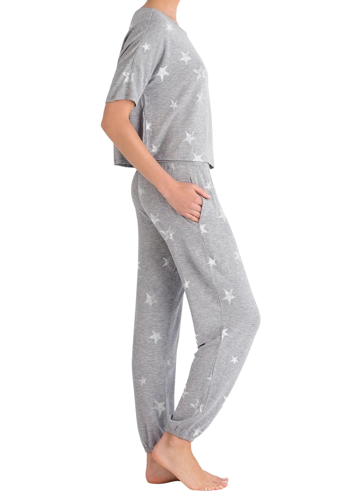 Sun Lover French Terry Lounge Set In Heather Grey Stars - Honeydew Intimates - BraTopia