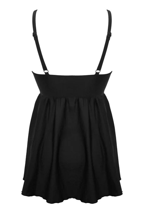 Standalone Suit Fiji V Neck Tummy Control Skirted Swimsuit In Black - Pour Moi