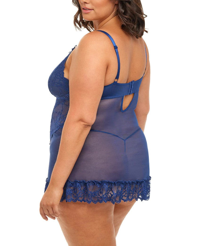 Valentine Soft Cup Lacey Babydoll With Bows In Estate Blue - Oh La La Cheri - BraTopia