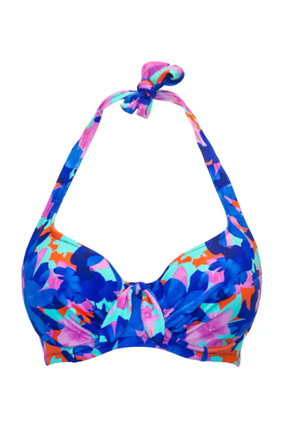 Heatwave Halter Underwired Bikini Top In Aqua Floral - Pour Moi