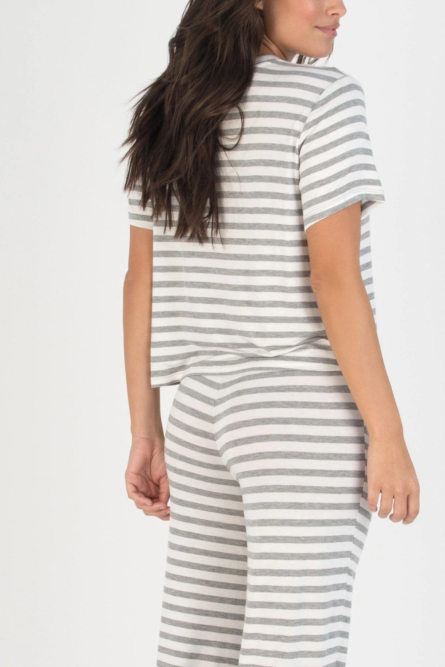 All American Jersey PJ Set In Ivory Stripe - Honeydew Intimates - BraTopia