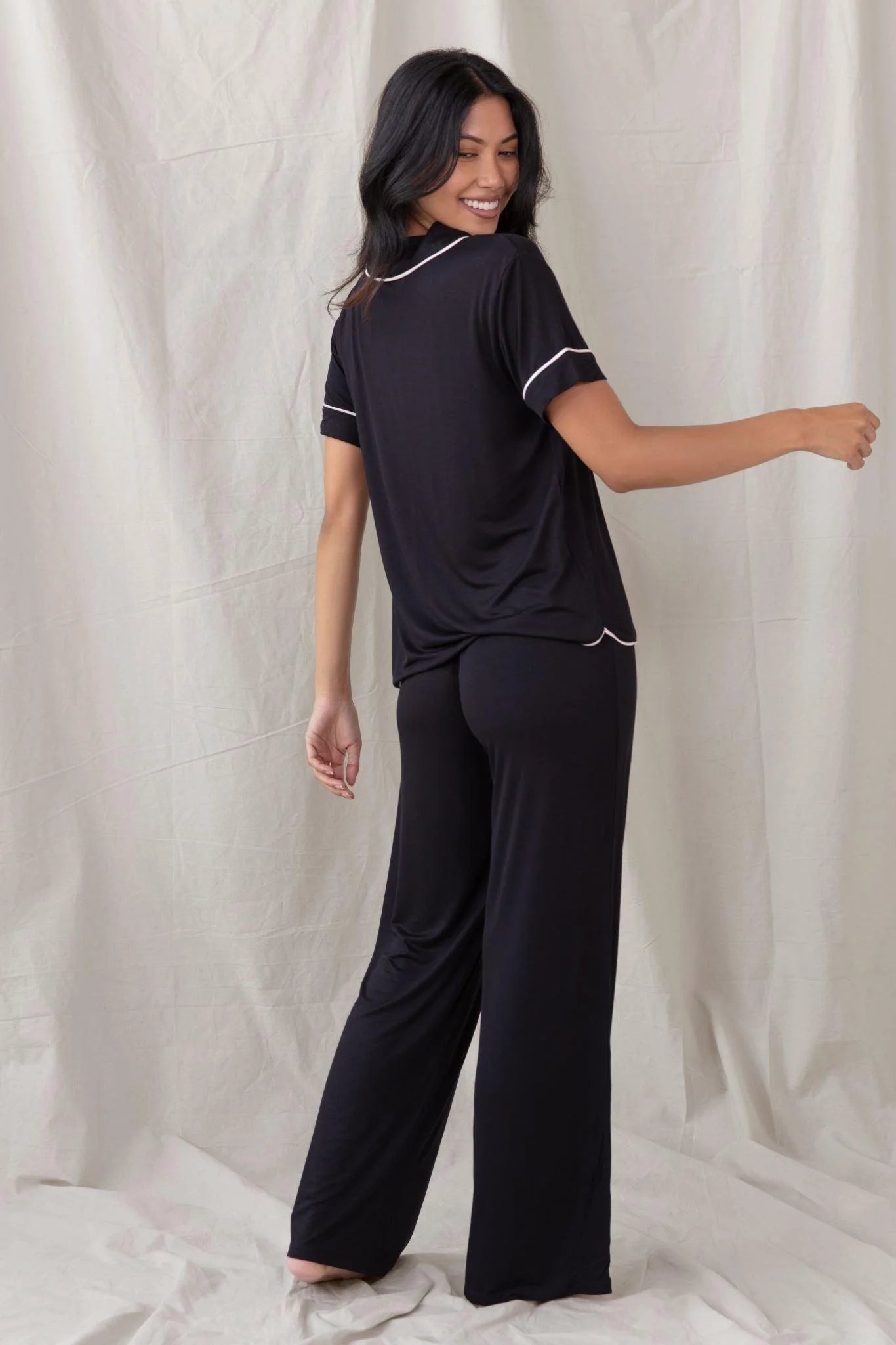 All American Jersey PJ Set In Black - Honeydew Intimates - BraTopia