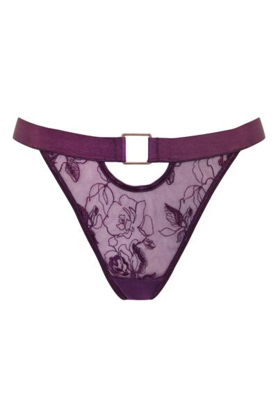 India Embroidery Thong In Blackberry - Pour Moi