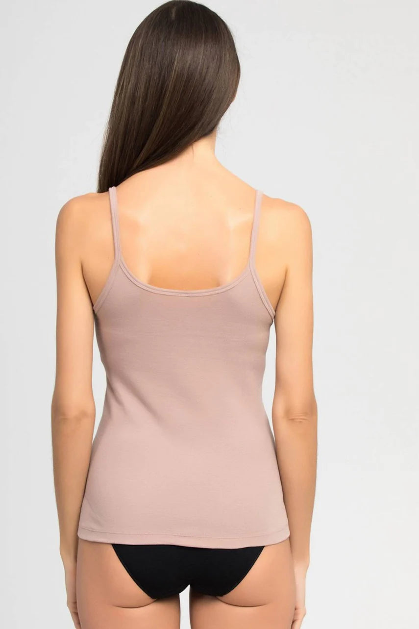 Model wearing Silk Cares T-Shirt In Nude - Janira, back view