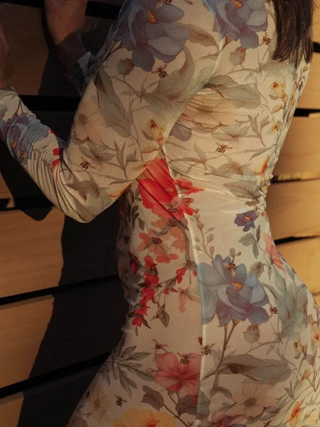 The Mesh Maxi Dress in Honeybee Floral - Kilo Brava