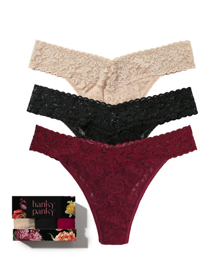 3 Original Rise Thongs in Chai/ Black/ Dark Pomegranate - Hanky Panky