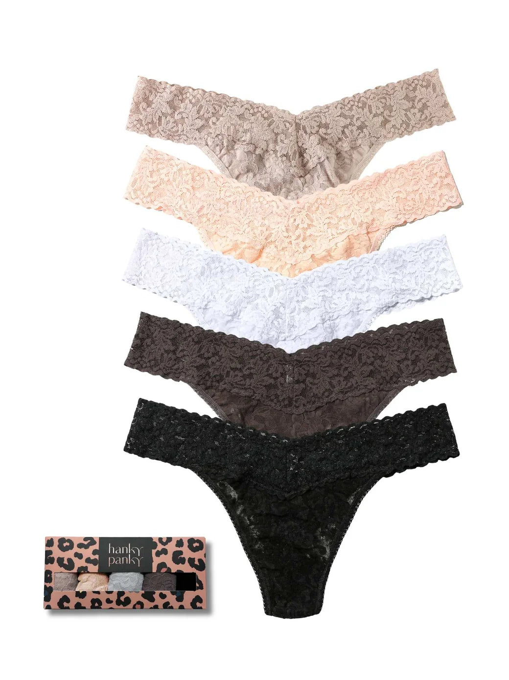 5 Original Rise Thongs in Taupe, Sleep in Grey, Grey Mist, Dusk, Black - Hanky Panky