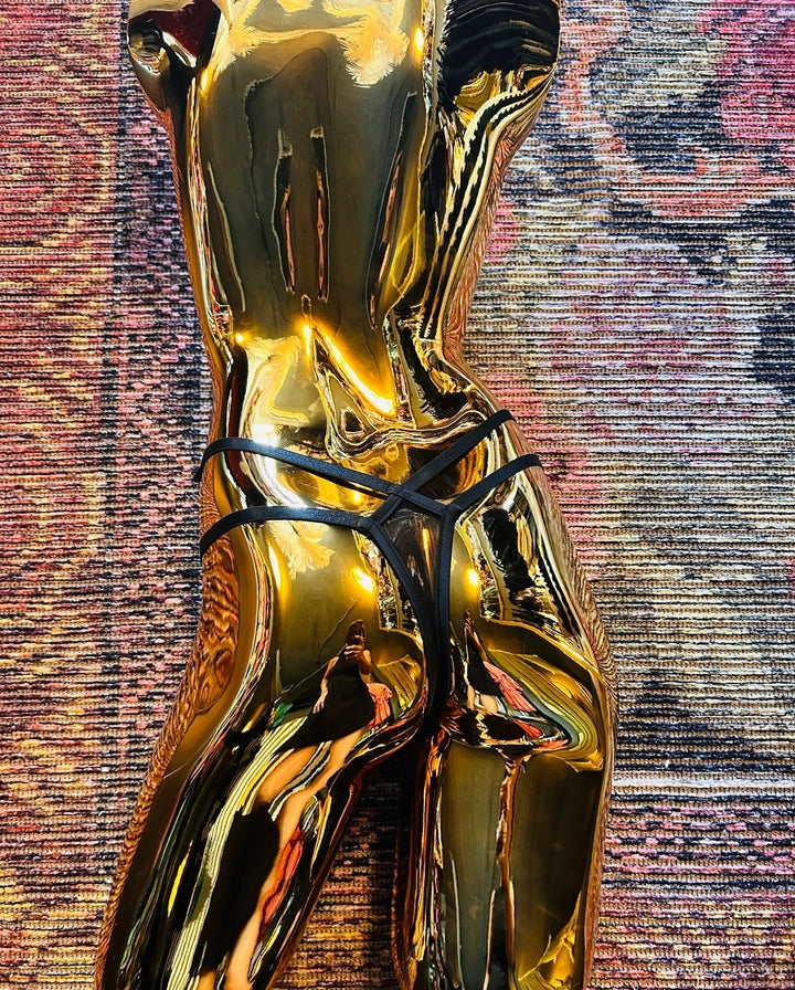 Strappy Thong In Black 3D Floral - Kilo Brava - BraTopia