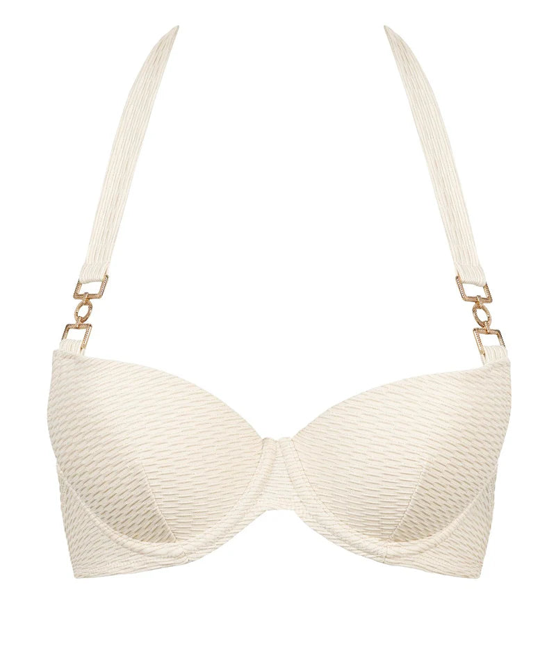 Shimmering Waters Moulded Plunge Bikini Top In Golden White - Aubade - BraTopia
