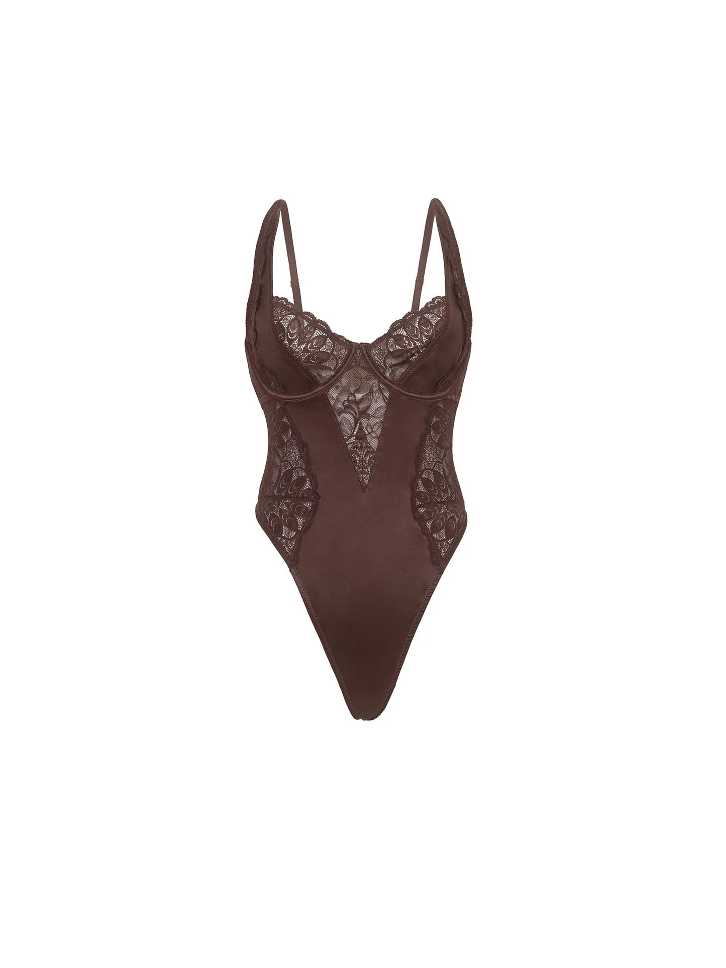 Adeline Unlined Underwire Lace & Satin Teddy In Chocolate - Oh La La Cheri - BraTopia