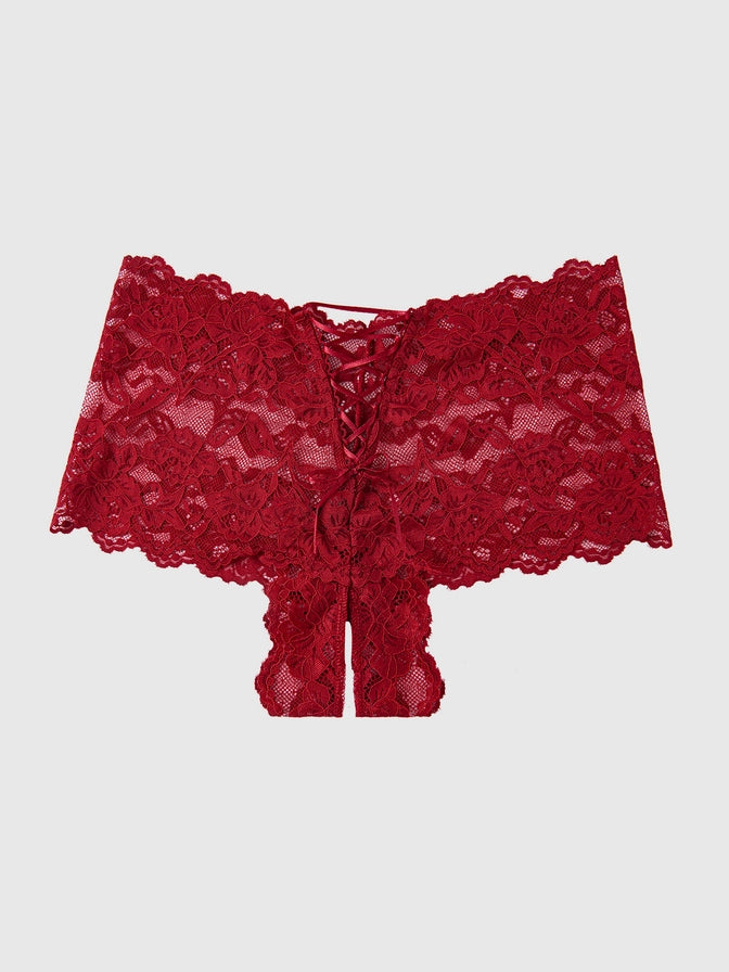 Bella Lace Crotchless Cheeky In Crimson Red - House of Desire - BraTopia