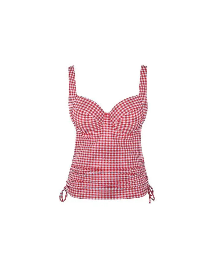 Gingham Iris Balcony Tankini in Red Gingham - Panache