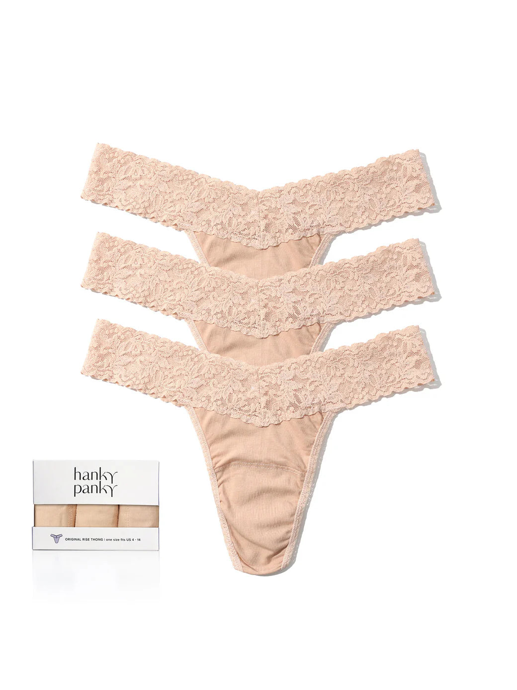 3 Original Rise Cotton Thongs - Hanky Panky