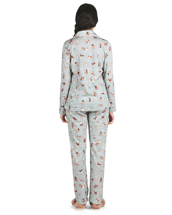 Dog and Bone Notch Collar PJ Set In Dusty Teal - MeMoi - BraTopia