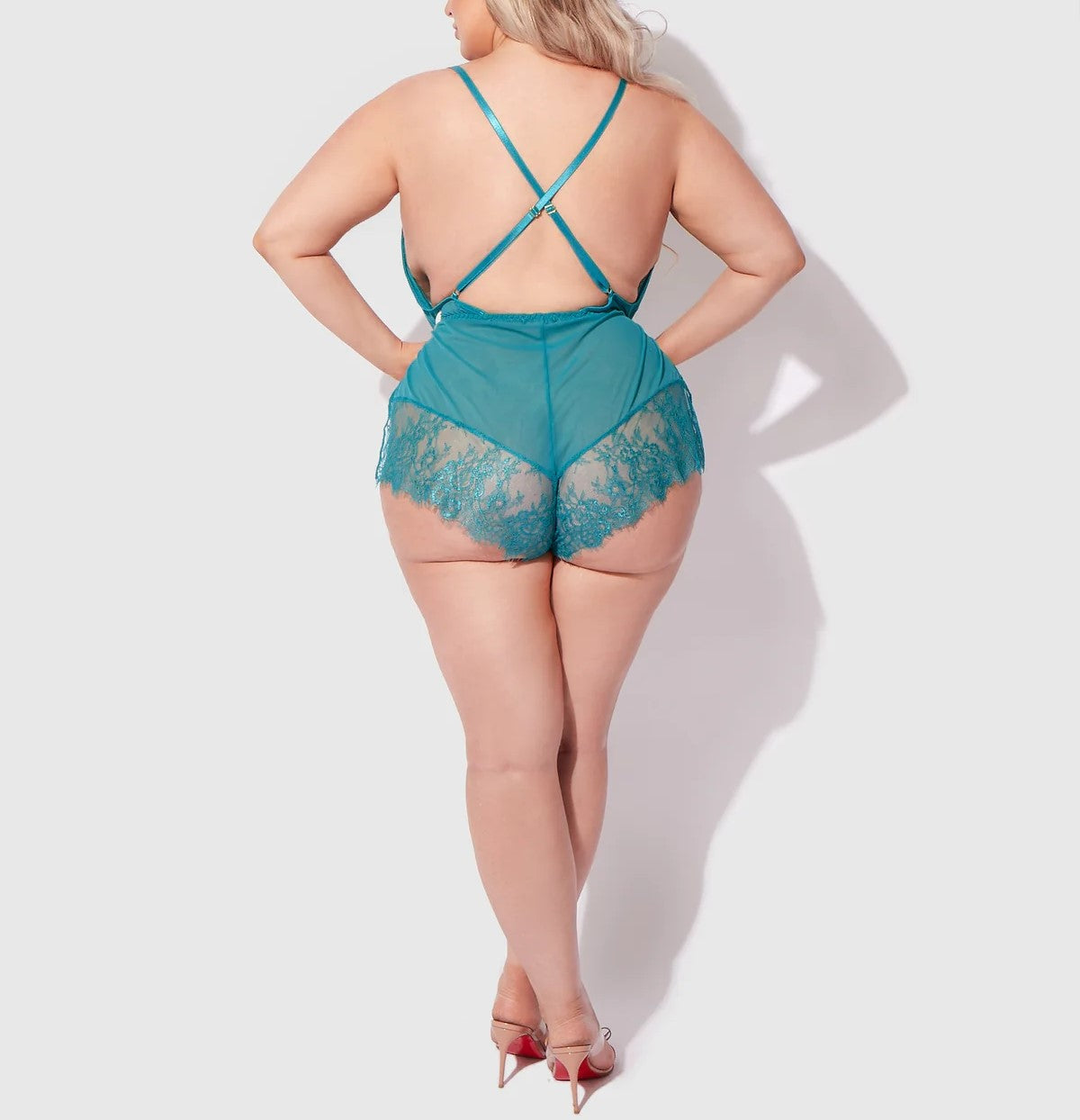 Mila High Slit Teddy In Teal - House of Desire