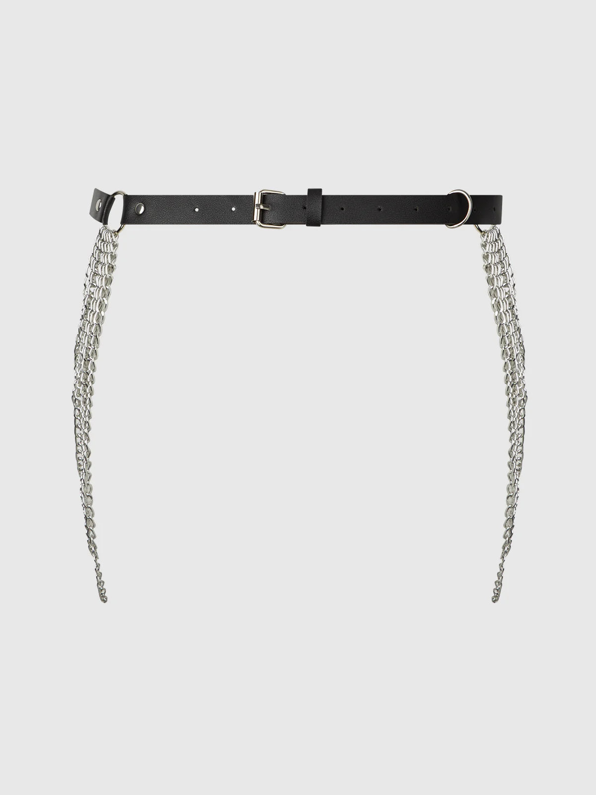 Chain & Leather Like Draped Garter In Black & Silver - House of Desire