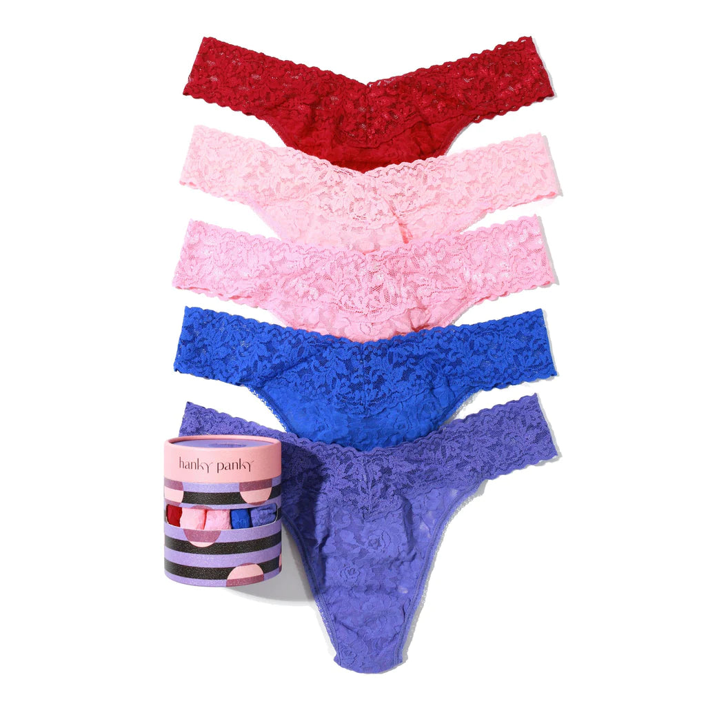 5 Original Rise Thong In Cranberry Red, Coral, Pink, Blue & Purple