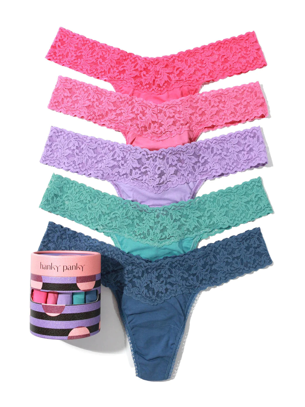 5 Cotton Low Rise Thong In Pink, Chateau pink, Lavender, Blue & Indigo - Hanky Panky - BraTopia
