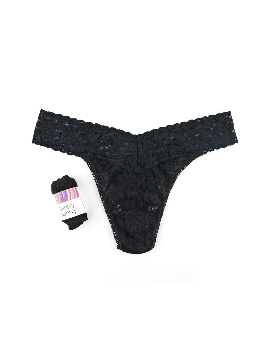 Wrapped Original Rise Signature Lace Thong In Black - Hanky Panky - BraTopia