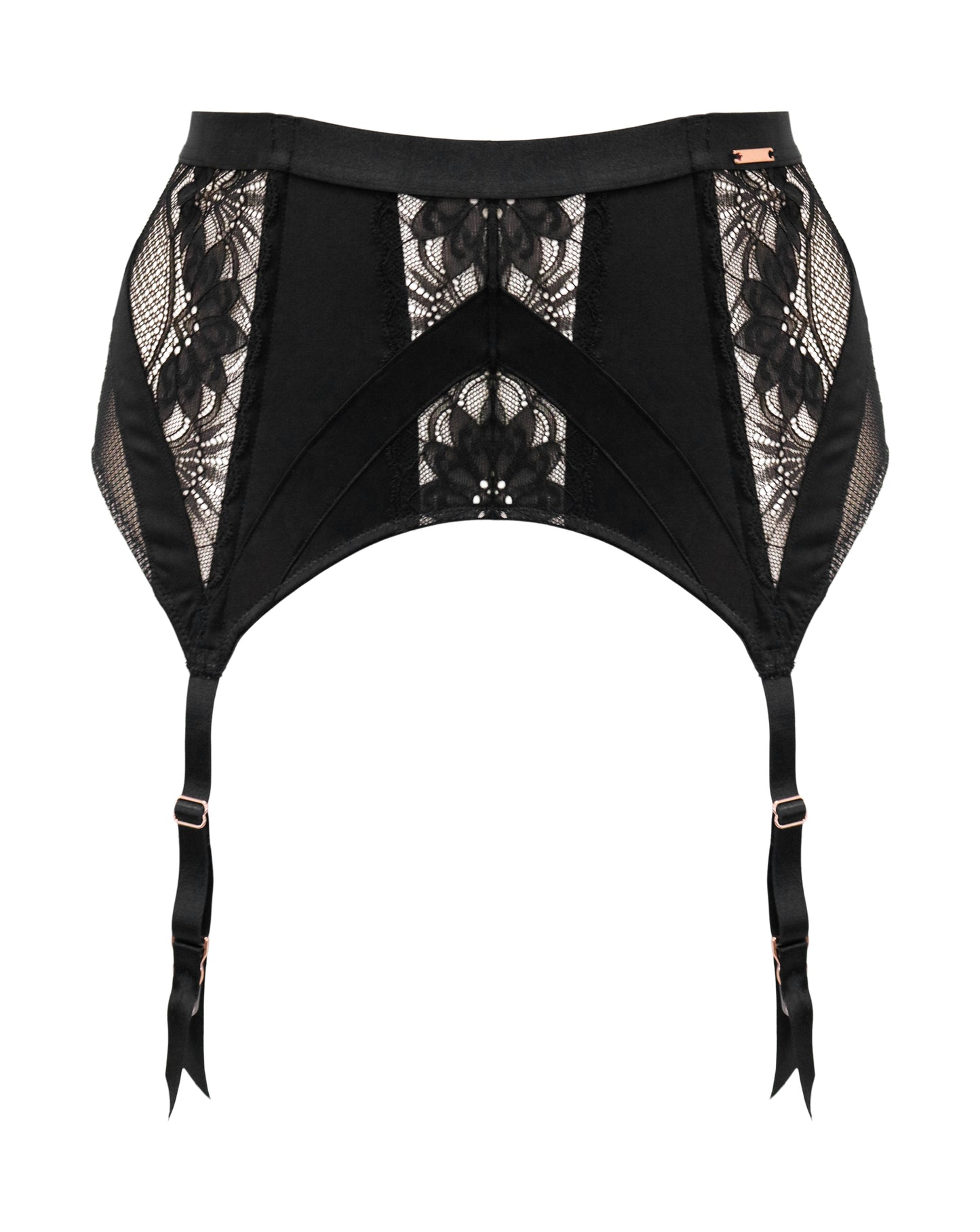 India Gatsby Lace Deep Suspender Belt In Black & Cosmetic - Pour Moi - BraTopia