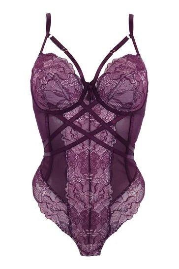 After Hours Underwired Thong Back Body In Blackberry & Pink - Pour Moi - BraTopia
