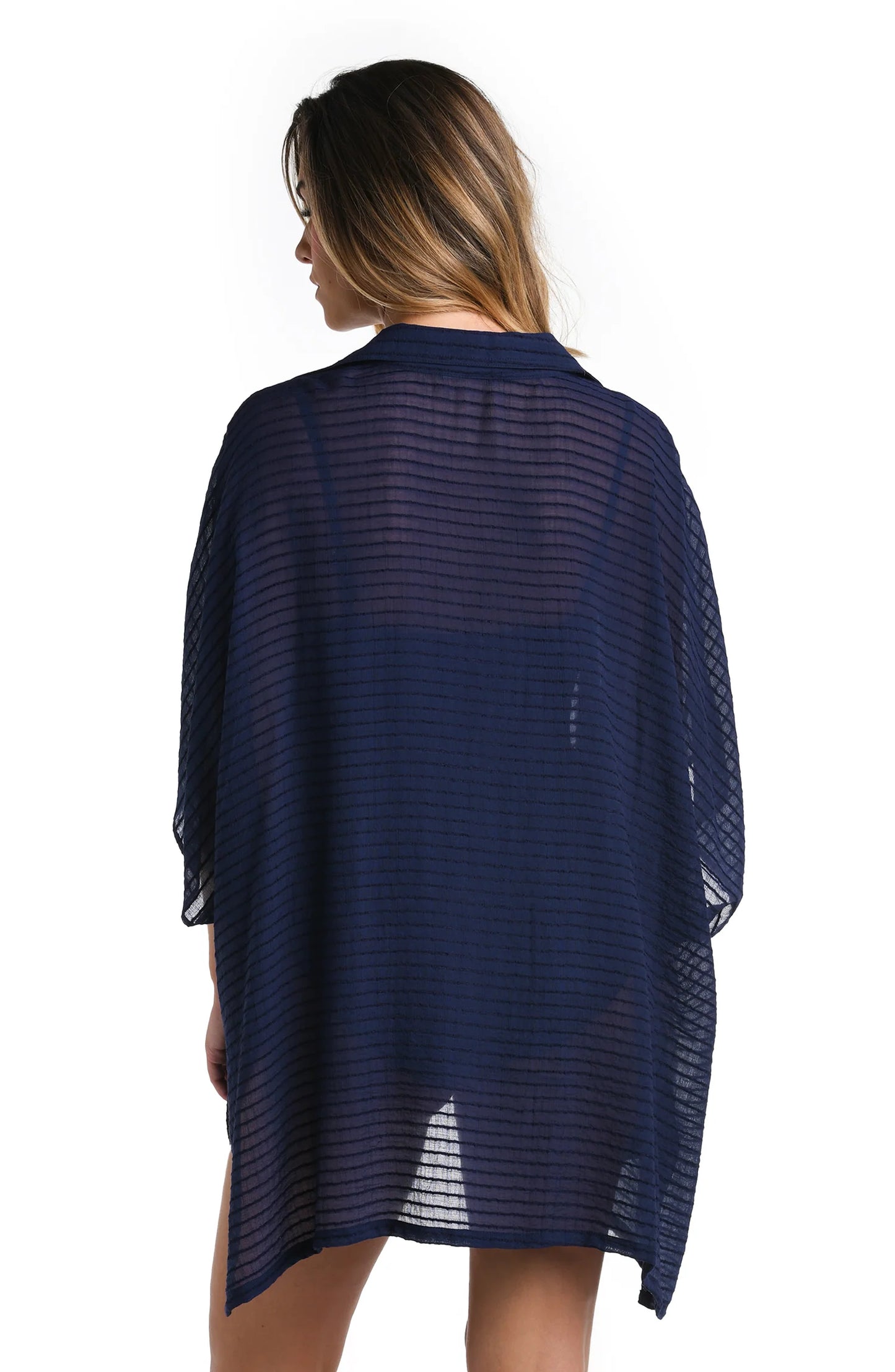 Shadow Stripe Convertible Shirt Dress In Indigo - La Blanca - BraTopia