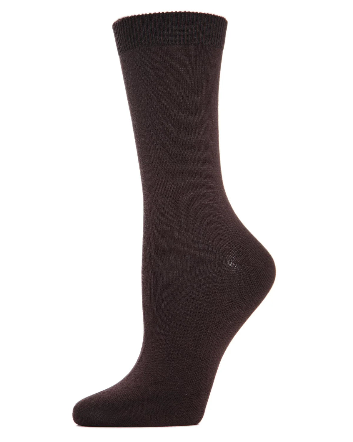 Flat-Knit Bamboo Blend Crew Socks In Espresso - MeMoi - BraTopia