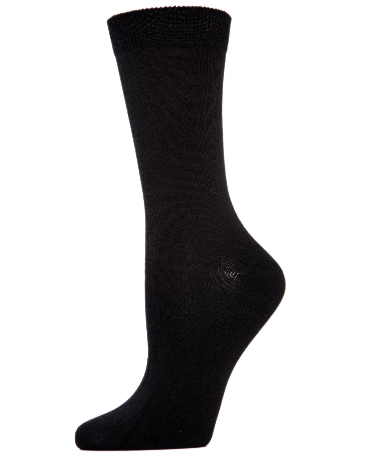 Flat-Knit Bamboo Blend Crew Socks In Black - MeMoi - BraTopia