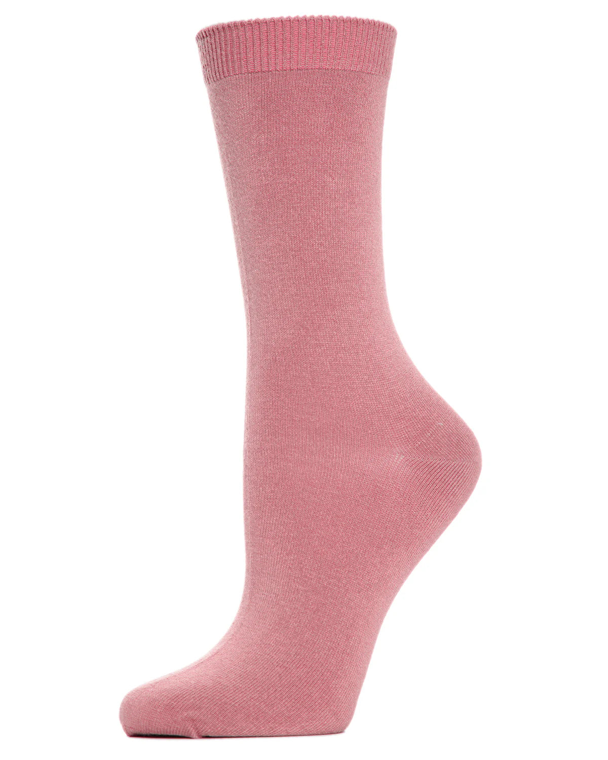Flat-Knit Bamboo Blend Crew Socks In Dusty Rose- MeMoi - BraTopia