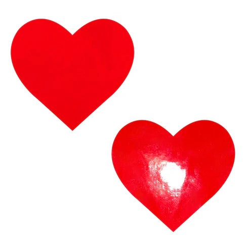 Vixen Plus Size Wet Vinyl Heart Nipple Cover Pasties In Red - Neva Nude - BraTopia