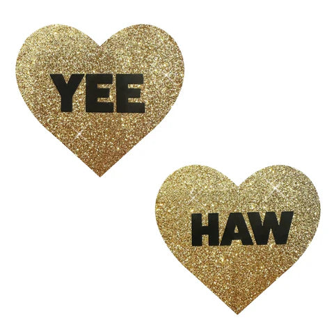 Yee Haw Glitter X Factor Nipple Cover Pasties In Gold & Black - Neva Nude - BraTopia