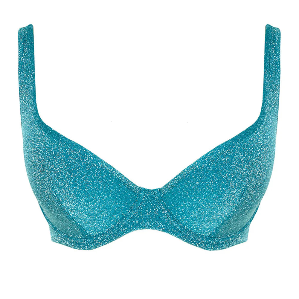 Sparkle Billie Plunge Bikini Top in Sparkle Teal - Panache