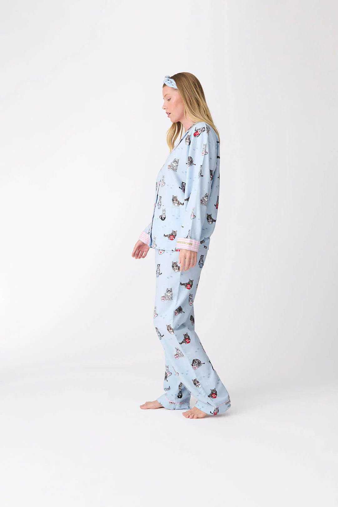 Flannels PJ Set Coffee & Cat Naps In Blue Tint - P.J. Salvage - BraTopia