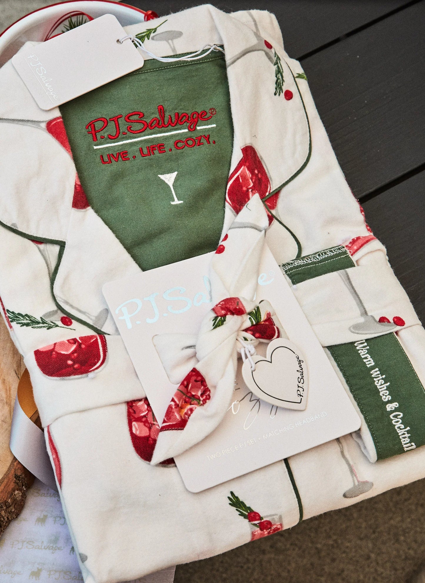 Flannels PJ Set Cranberries & Cocktails In Ecru - P.J. Salvage - BraTopia