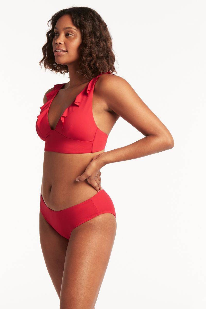 Essential Frill Bikini Top In Red - Sea Level - BraTopia