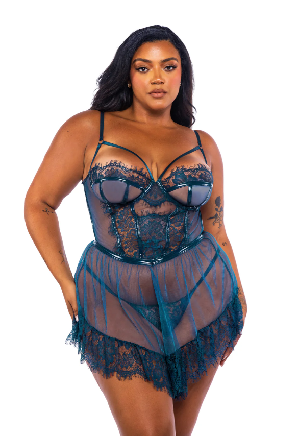 Eden Scalloped Eyelash Lace G-String In Teal - Roma Costume - BraTopia