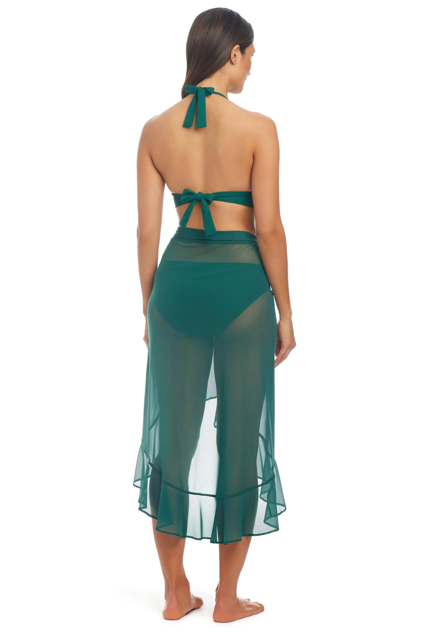 Be Transparent Mesh Ruffle Wrap Pareo - BLEU