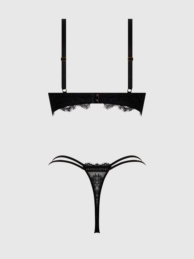 Jocelyn Satin & Lace Push Up Bra In Black - House of Desire - BraTopia