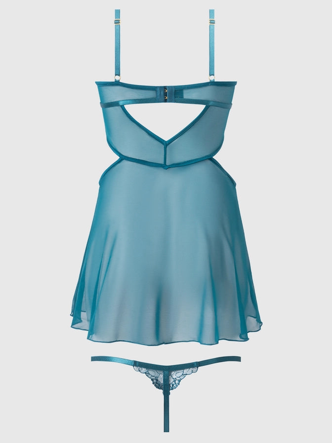 Nova Blacklight Lace Babydoll In Jaded Blue - House of Desire - BraTopia