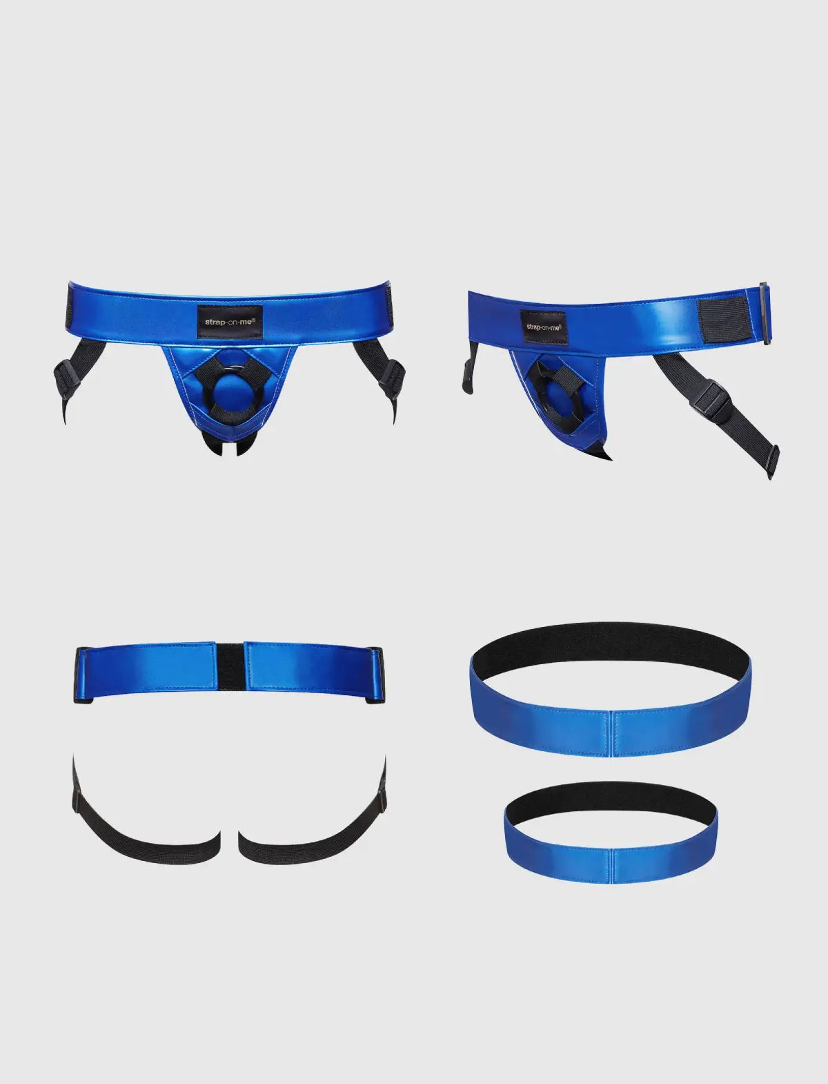 Leatherette Harness Curious In Metallic Blue - Strap-on-me