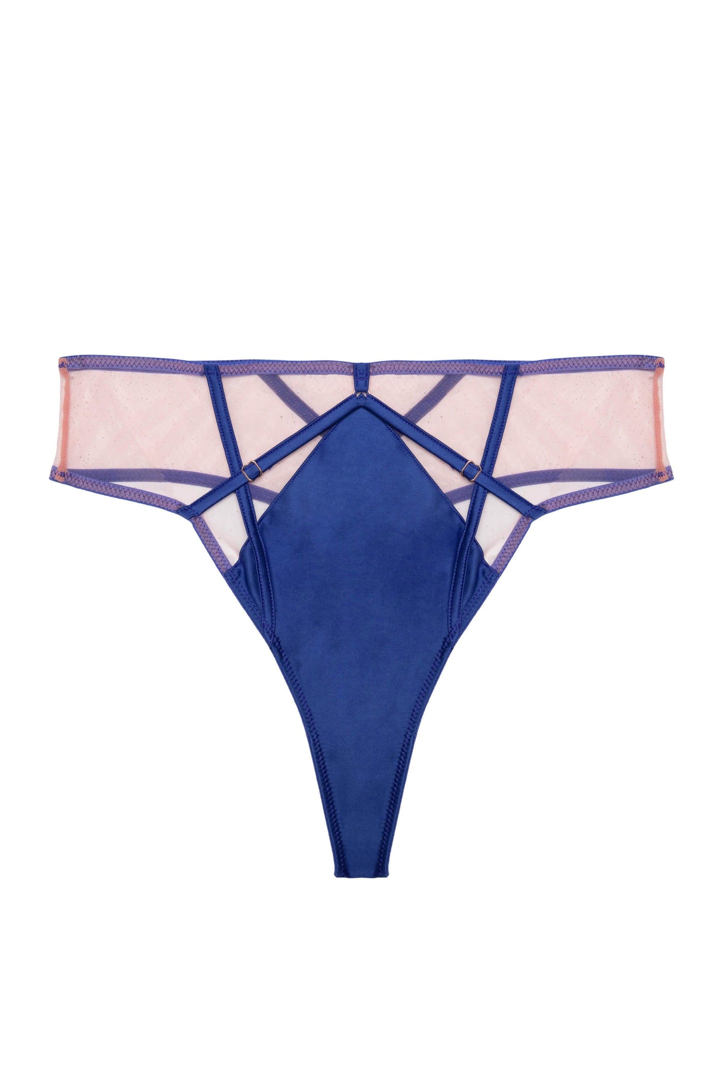 Ramona Strap Detail Illusion Mesh High Waisted Thong In Cobalt - Playful Promises - BraTopia