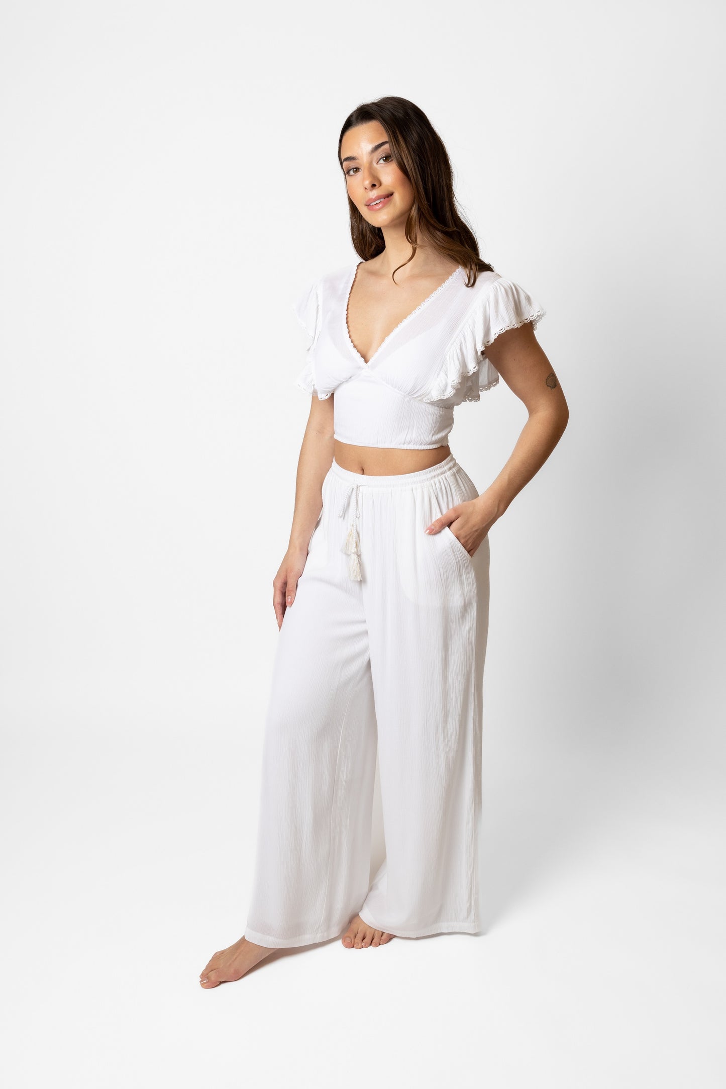 Miami Wide Leg Pant In White - Koy Resort - BraTopia