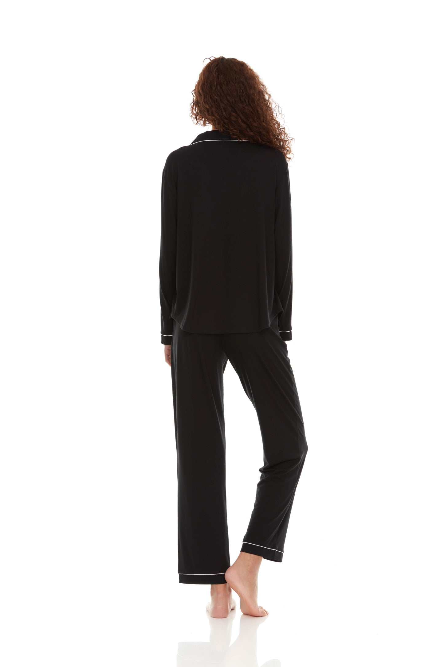 Annie Notch Long PJ Set In Black - Flora Nikrooz - BraTopia