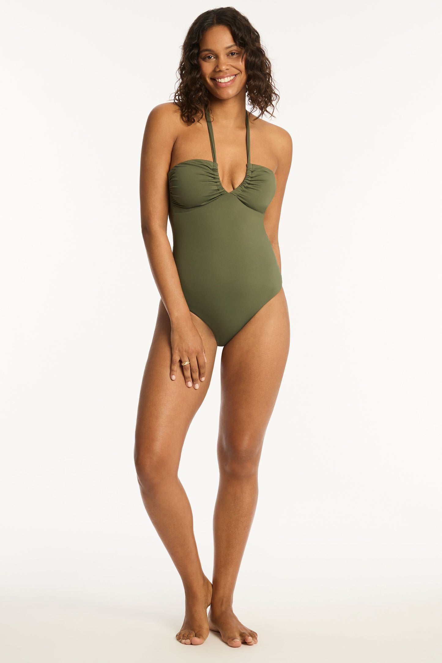 Essential Halter Swimsuit In Khaki - Sea Level - BraTopia