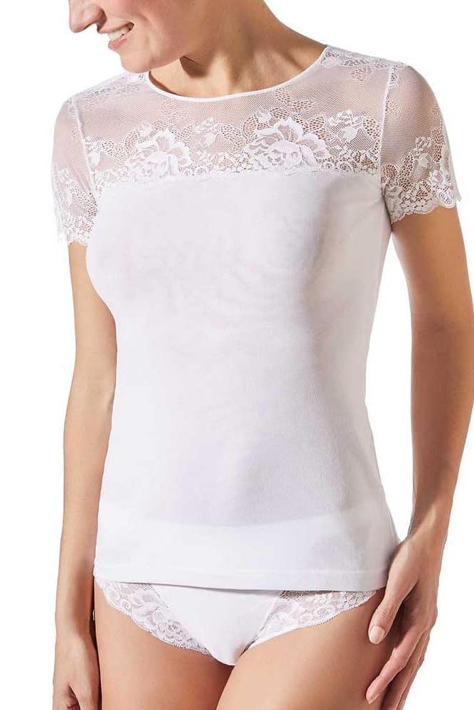 Greta Lace T-Shirt In White - Janira - BraTopia